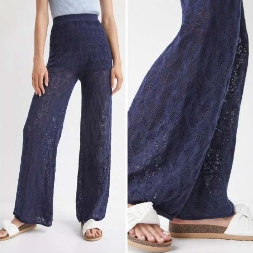 Anthropologie Blue Wide Leg Pants High Waisted